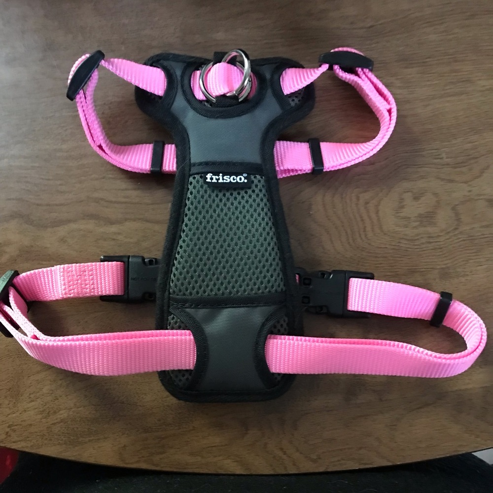 Bright pink & black dog harness